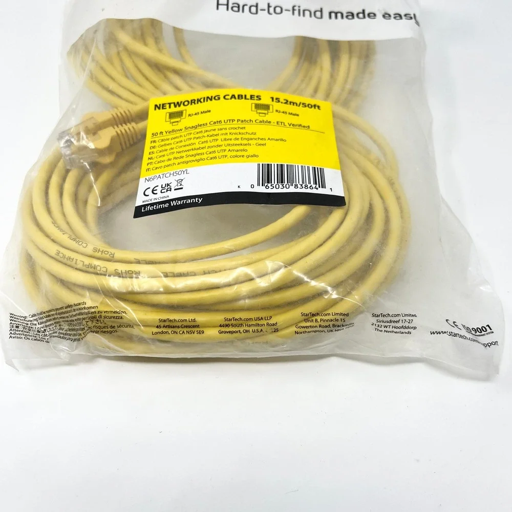StarTech 50ft Yellow Cat6 Snagless‎ UTP Ethernet Patch Cable N6PATCH50YL NEW